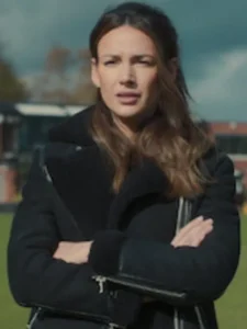 Fool Me Once 2024 Michelle Keegan Black Suede Leather Shearling Jacket