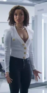 Lift 2024 Gugu Mbatha Raw white cardigan