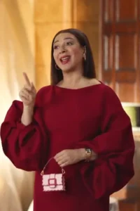 Loot Maya Rudolph Red Color Block Puff Sleeve Midi Dress