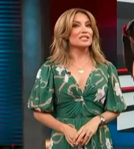 Access Hollywood Kit Hoover green floral print dress
