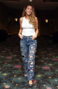 Blake Lively blue cut out jeans