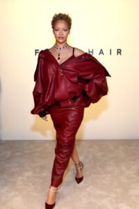rihanna oversize red leather jacket