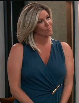 General Hospital Laura Wright sleeveless wrap dress