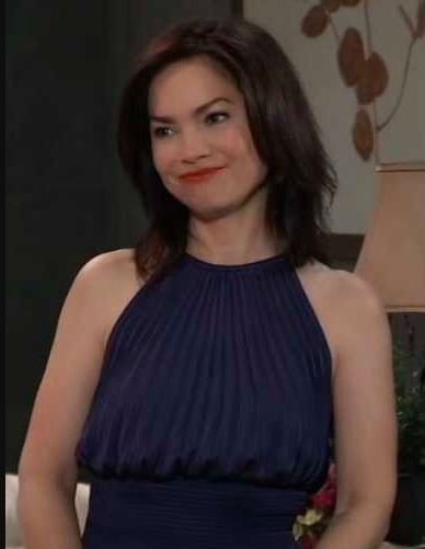 General Hospital Rebecca Herbst navy blue dress