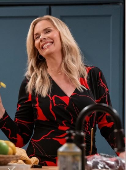 Leanne Morgan red and black printed wrap dress