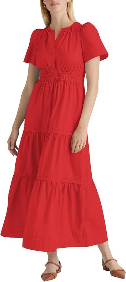 Leanne Murphy Red Puff Sleeve Midi Shirt Dress
