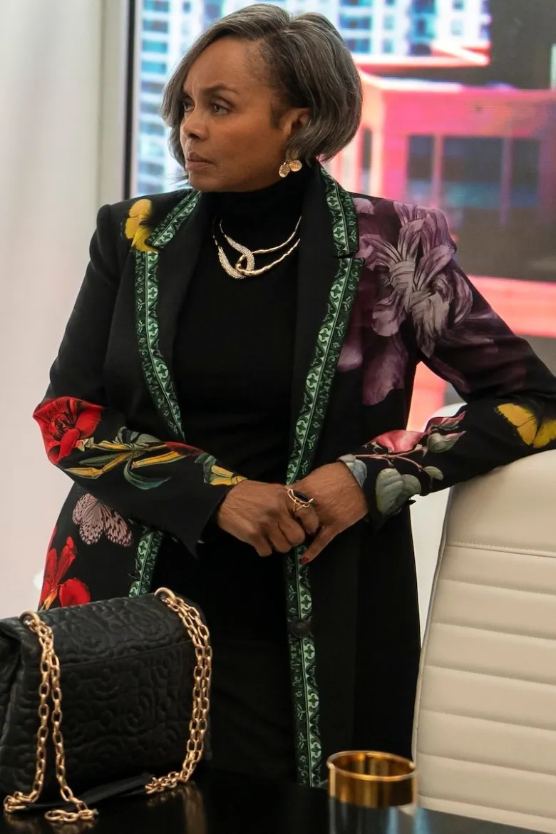 Beauty in Black Debbi Morgan Black Floral Long Blazer