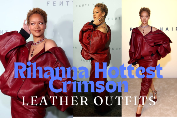 rihanna Hottest Crimson Leather outfits