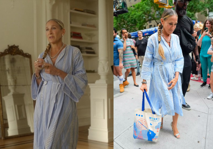 And Just Like That Sarah Jessica Parker Blue Eyelet Midi Dress