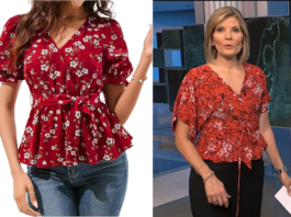 NBC News Daily Kate Snow red floral wrap top